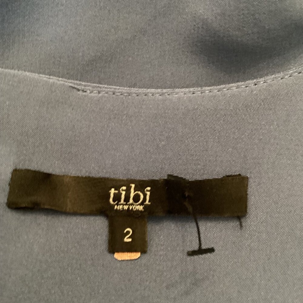 Tibi Silk Tiered Cape Blouse Top Size 2 Blue Drape Blouse - Picture 6 of 7